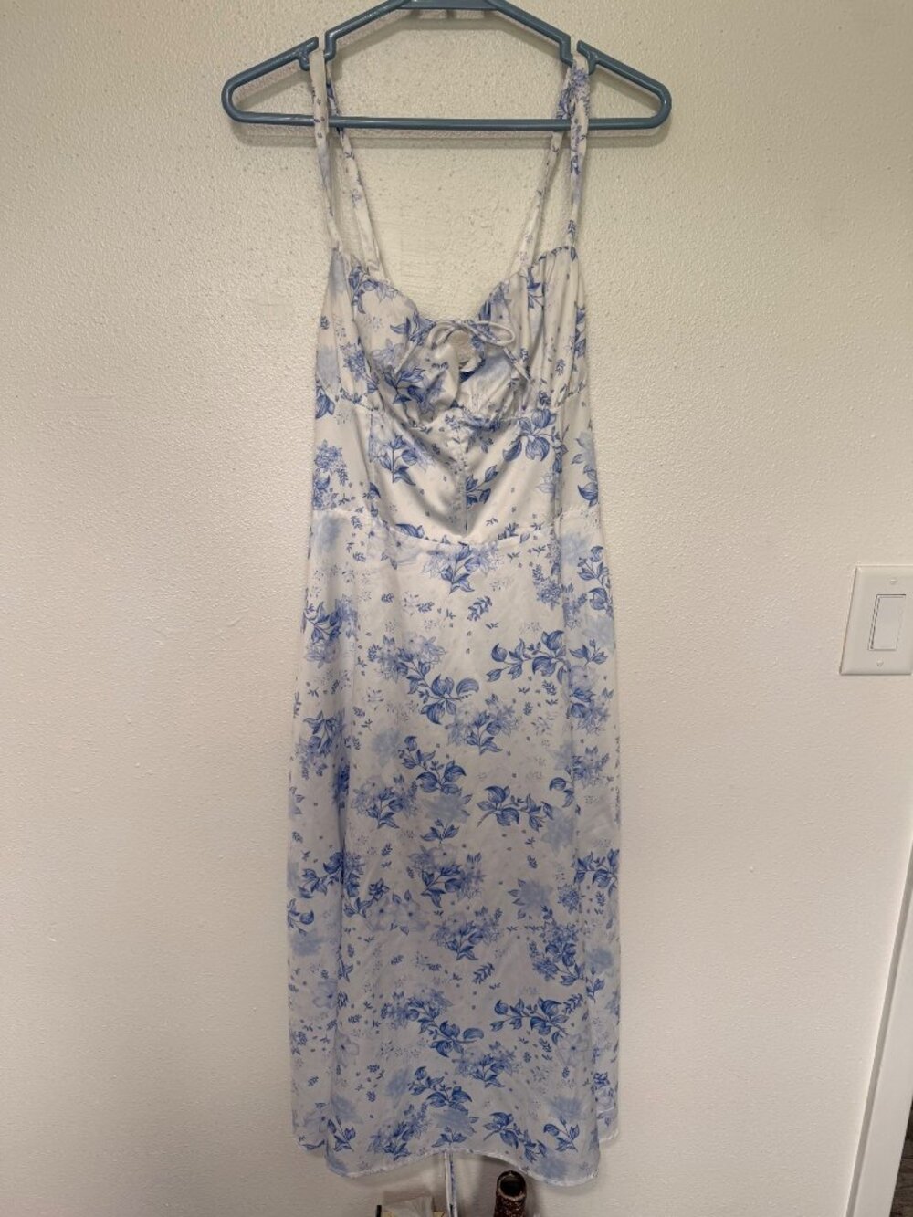 Womens Corset Blue Floral Milkmaid Midi Dress Size L Coquette Cottagecore